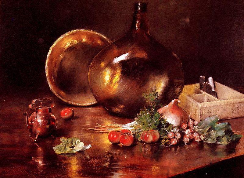 Still Life Brass and Glass Date, William Merritt Chase